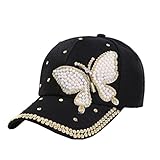 Highpot Women's Bling Rhinestone Butterfly Baseball Cap Adjustable Hip Hop Hat (Black)