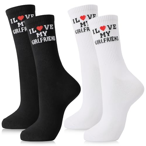 scenicamp I Love My Boyfriend Socks, Black White Couple Cotton Socks
