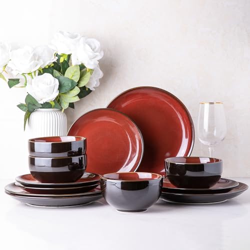 Image of LERATIO Ceramic Dinnerware Sets for 4,Stoneware Coupe Plates and Bowls Sets,Highly Chip and Crack Resistant | Dishwasher & Microwave & Oven Safe Dishes set,Reactive Glaze Dinnerware- Service for 4