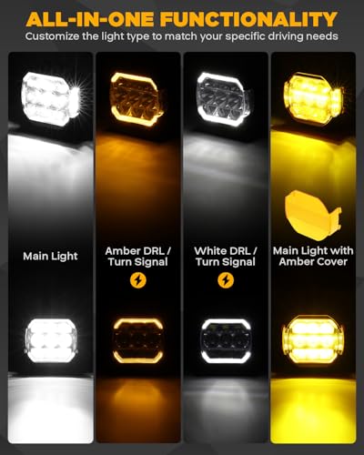 Image of Auxbeam XP-Ultra Series 5-Inch Side Shooter LED Pods Offroad Lights 2-Pack | Spot Flood Combo, DRL & Turn Signal, Dual Color Amber White, 270 Far /Wide Coverage, 174W 20400LM High Power, Light Covers