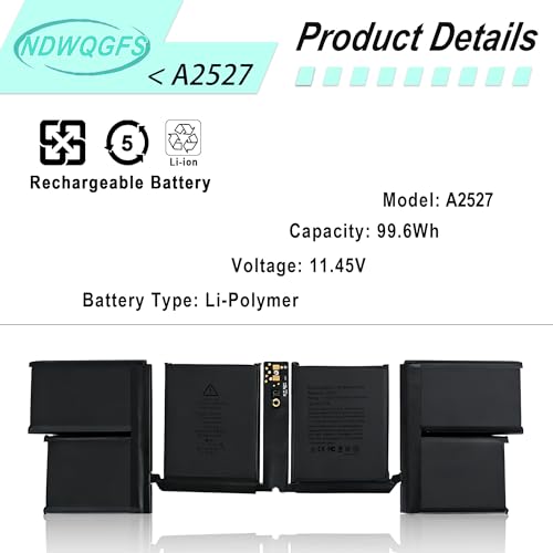 Image of A2527 A2485 Laptop Battery Compatible with MacBook Pro 16 inch A2485 (Late 2021) | 99.6Wh 11.45V Li-Polymer | EMC 3651