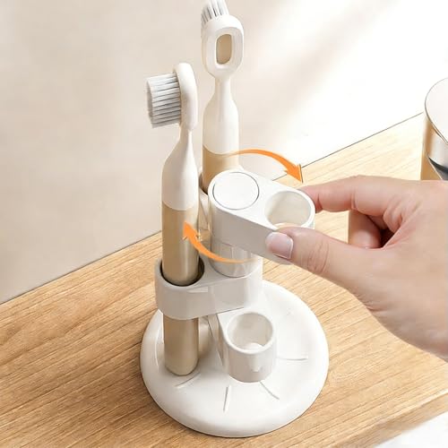 360° Rotating Toothbrush Holders for Bathrooms,Anti-Slip Bathroom Countertop Organizer for Toothbrush, Makeup, Razor Storage,Multi-Purpose Bathroom Organizers and Storage (White)