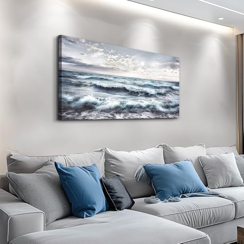 Canvas Wall Art for Living Room Wall Decor for Bedroom Office Wall Decorations Watercolour Painting Ocean Waves Pictures Artwork Room Aesthetic Home Decor Ready to Hang