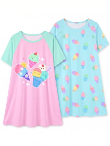 Beinou 2Pcs Girls Nightgowns Toddler Princess Nightgown Sleepwear 2-9 Years