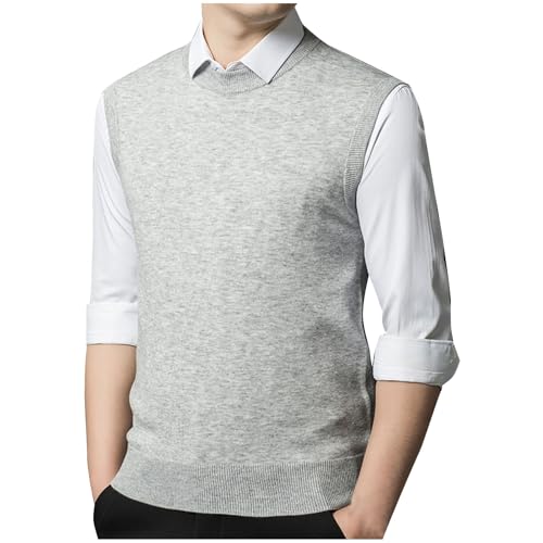 Men's Sweater Vest Sleeveless Crewneck Pullover Knitted Vest Slim Fit Casual Soild Warm Sweater Plus Size Waistcoat