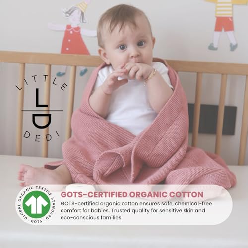 Image of Organic Cotton Baby Blanket 30x40 in, Berry - GOTS Certified, Soft Knit Swaddle with Gift Box, Breathable Nursery Blanket for Crib & Stroller, Machine Washable