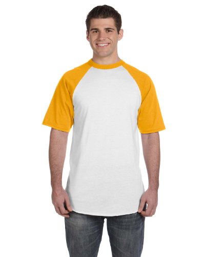 Augusta Sportswear Short-Sleeve Raglan T-Shirt, Large, WHITE/GOLD