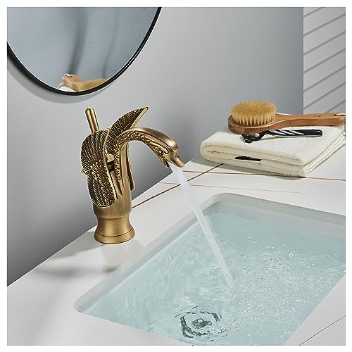 Grifo de lavabo vintage de latón macizo con silueta de cisne artístico y acabado bronce antiguo 4
