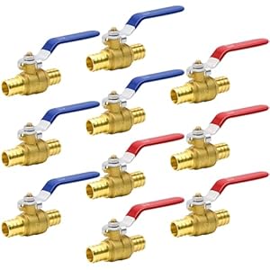 4/10/20pcs PEX Ball Valves, 3/4″ PEX Brass Full Port Shut Off Ball Valve, Full Port Shut-off Ball Valve, Quarter Turn HOT (RED) COLD (BLUE) of Water Stop Shut off (3/4″, 10pcs)