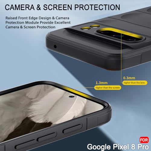 Image of TheGiftKart Liquid Silicon Back Cover Case for Google Pixel 8 Pro | Shockproof Military Grade Protection | Micro-Fibre Cloth On Inner Side | Built-in Anti-Slip Grip Case Cover (TPU, Black)