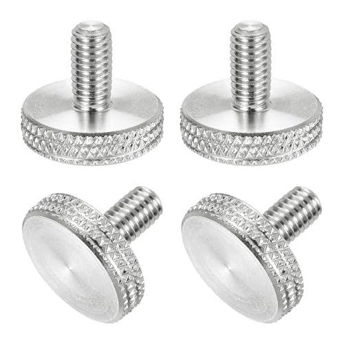 MECCANIXITY 4 Pcs M6x12mm Flat Head Knurled Thumb Screws, 304 Stainless Steel Fully Threaded Thumbscrew Bolts Fasteners for PC Computer Cases Graphics Card, Silver