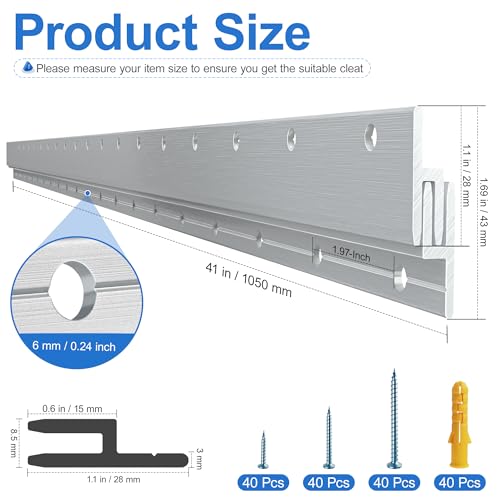 Image of French Cleat Hanger Heavy Duty 41 inch - 2 Pairs Aluminum Alloy Z Clips Brackets Heavy Picture Hanging Kit Mirror Mounting Hardware 500 lbs Load Interlocking Z Hangers