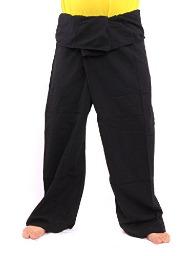 jing shop Men's Thai Fisherman Pants Cotton Solid Color With One Side Pocket X-Long