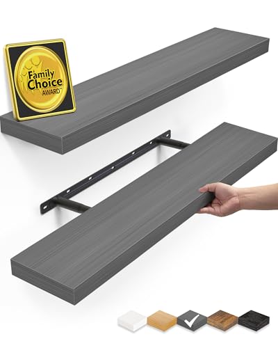 BAYKA Floating Shelves Grey, 22.5 inches Rustic Wood Wall Mounted Shelves for Bathroom, Bedroom, Living Room, Kitchen, Hanging Shelf for Books/Storage/Decor (Gray,Set of 2)