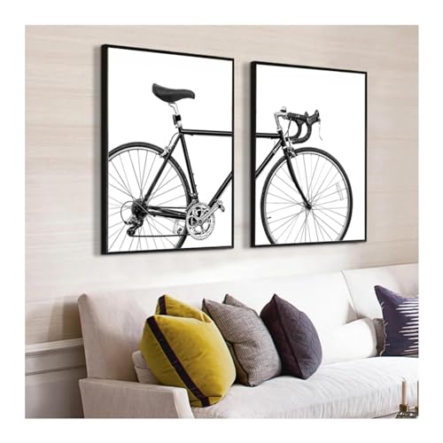 Toile d'art mural de vélo scandinave - Cadre interne 14x22 pouces pour bureau et salon moderne