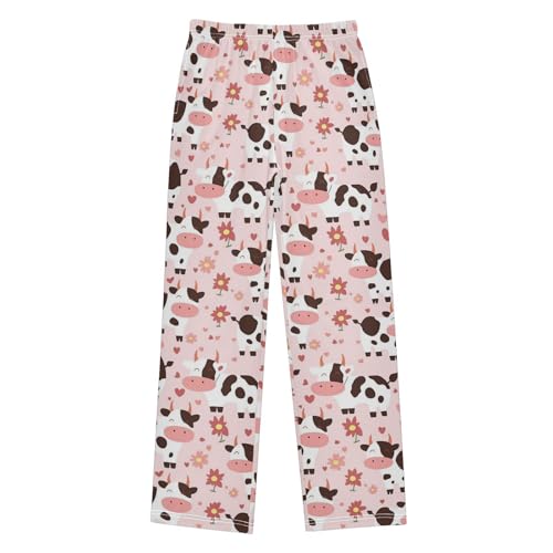 Vdsrup Black White Spotted Pajama Pants Cow Pink Flowers Pajama Bottoms Soft Sleep Pjs Lounge Pants S2