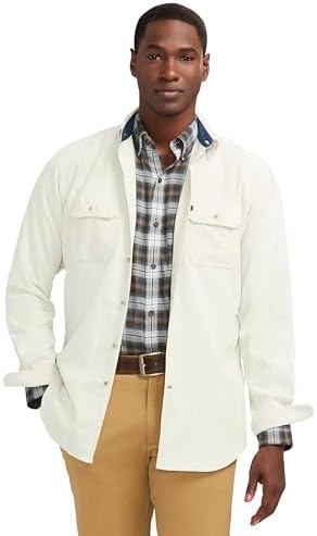 Izod Men's Stratton Flannel Long Sleeve Button Down Shirt, Silver Birch, Small