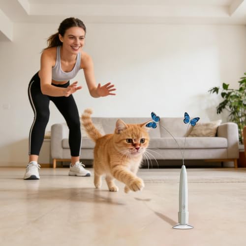 Jouet électronique pour chat canne interactive à ventouse et papillon