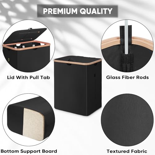 Image of BALEINE Laundry Hamper with Lid, Tall Laundry Baskets with Bamboo Pull Handles, Large Laundry Bin with Internal Support (36 Gal /140L, Black)