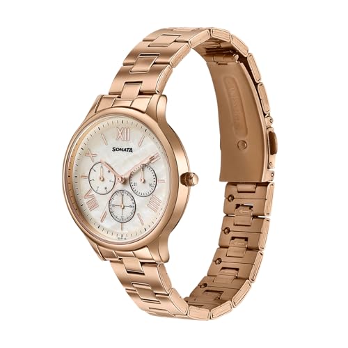 Image of Sonata Axis with Quartz Analog Ivory MOP Premium Multifunction Design Dial IP RG Strap Watch for Women - 87119WM02