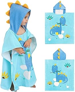 Gneliwm Kids Hooded Beach Poncho Towel Toddler Children Bathrobe Absorbent Cotton Swimming Pool Bath Towel for Boys and Girls (Herbivorous Dinosaur)