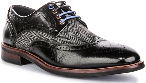 Image of JUSTINREESS ENGLAND Simona Women's Lace Up Brogue Tweed Details Shoes (Black, UK 7)
