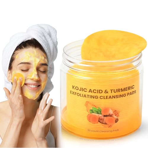 AUSLKA Turmeric Kojic Acid Cleansing Pads, Face Scrub Pads Cleansing Oil Brighten Skin Tone,...
