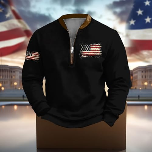 HOTYD Men's Pullover Sweater 1/4 Zip Vintage USA American Flag Graphic Casual Long Sleeve Western Cowboy Sweatshirt Men2