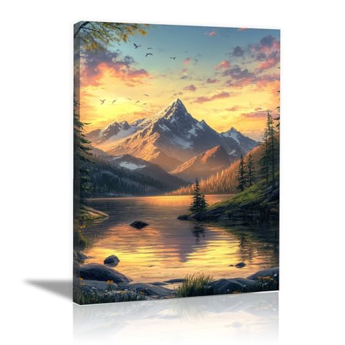 Impression sur toile montagnes HOQIU vert cadre 40x60cm pour salon