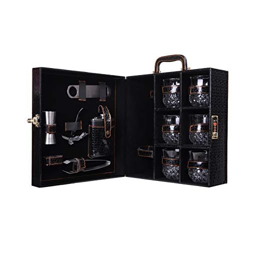 Telconi Croc Print Black Big Premium Bar Set with 6 Whiskey Glasses | Portable Leatherette Bar Set | Bar Set for Picnic | Bar Set for Travel | Bar Set for car |