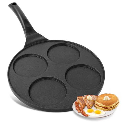 SHINWHEN Pancake Pfanne Spiegeleipfanne - Ø26cm, 4 Loch, Induktion Ceran Gas Elektro, Poffertjes Pfanne, Pancake Maker, Maker Eierpfanne, Spiegelei Liwanzen Poffertjes Blinis