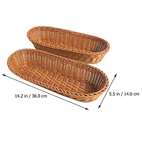 Hemoton Long Oval Rattan Pão Basket: 2 Pcs Tecido Pão de Pão de Pão Natural Alimentos de Vime de Vim