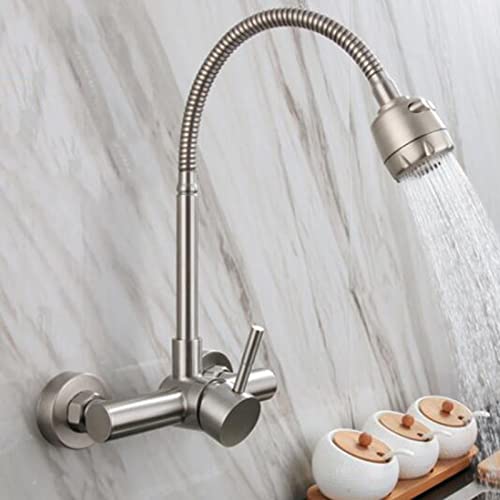 Grifo de cocina de pared para fregadero de acero inoxidable cepillado orientable 6