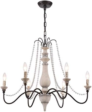 6 Light Classic Countryside Wood-Like Metal Crystal Chandelier French Country Rustic Farmhouse Style Bedroom, Dining Room, Dining Room (D29.5" x H21")