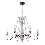 6 Light Classic Countryside Wood-Like Metal Crystal Chandelier French Country Rustic Farmhouse Style Bedroom, Dining Room, Dining Room (D29.5' x H21')