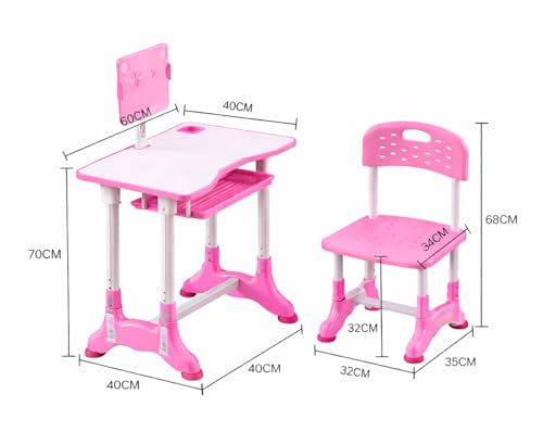 Image of Toby Kids Study Table and Chair Set with Height Adjustable Desk, Storage Shelf & Tablet Stand | Ergonomic Learning Desk for Children (Pink)