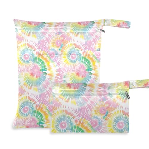 Coikll Wet Dry Bags for Cloth Diaper 2 Pack Waterproof Yoga Gym Bag for Swimsuit Wet Clothes Baby Items-?Colorful Tie Dyeing?