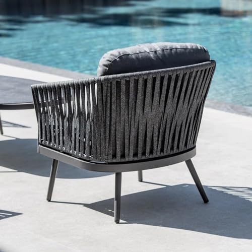 Image of Patio Furniture Set, 4 Pieces Porch Backyard Garden Outdoor Furniture Rope Sofa Set and Wooden Top Table Conversation Set in (Grey Color).