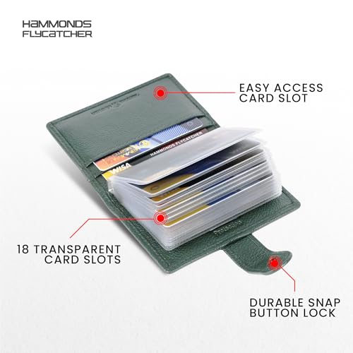 HAMMONDS FLYCATCHER Genuine Leather Card Holder Wallet for Man & Women, RFID Protected ATM/Credit Card Holder Wallet for Men with 18 Slots, Gift for Men, Father, Husband, Boyfriend - Green 2 41wGg6udjQL