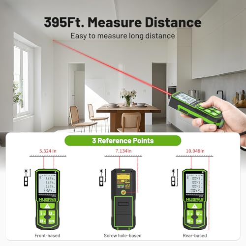 image for Huepar Laser Distance Measure 395Ft. Digital Rechargeable Laser Measur