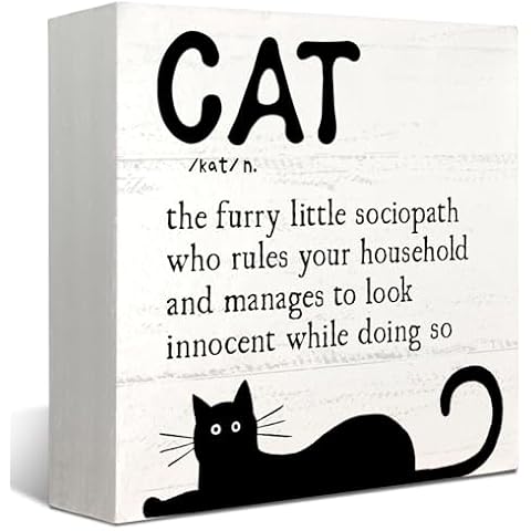 XYDEG Cat Decor For Home,Cat Decor For Cat Lovers,Cat Definition,The Furry Little Sociopath Funny Wooden Box Sign for Shelves Living Room Bedroom Wall Art Cover