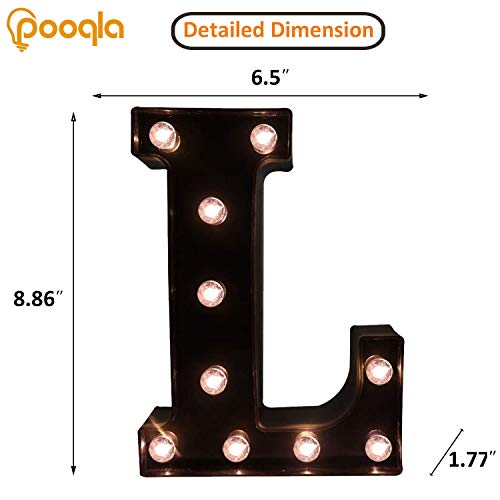 Image of Pooqla Black Light Up Letter L, Marquee Letters Black Room Decor | LED Lighted Letters Birthday Party Decorations, Gifts for Boys Men Christmas Anniversary Night Light Home Bar Room Decoration