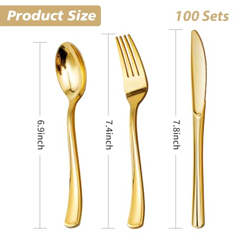 Goodluck-300PCS-Gold-Plastic-Silverware-Gold-Utensils-Disposable-Plastic-Cutlery-Set-of-100-Forks-100-Spoons-100-Knives-for-Party-Birthday-Holidays Goodluck 300PCS Gold Plastic Silverware Gold Utensils Disposable Plastic Cutlery Set of 100 Forks 100 Spoons 100 Knives for Party Birthday Holidays