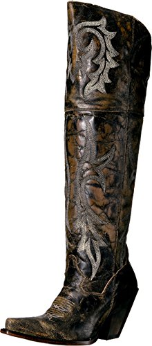 Image of Dan Post Womens Jilted Embroidered Snip Toe Dress Boots Over the Knee High Heel 3 inch & Up - Brown