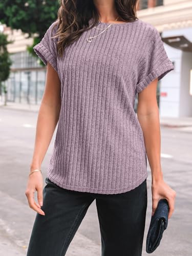 Image of AUTOMET Womens Short Sleeve Tops Fall Shirts 2026 Lightweight Sweater | Dressy Casual Blouse, Fashion Summer Clothing, Cute Spring Outfits, Business Work Tunic, Trend Boho