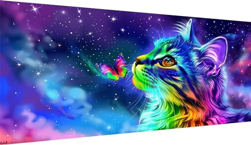 DIY Papillon Diamant Painting Chat, Kit Complet Broderie Diamant Grand Format 40x80cm