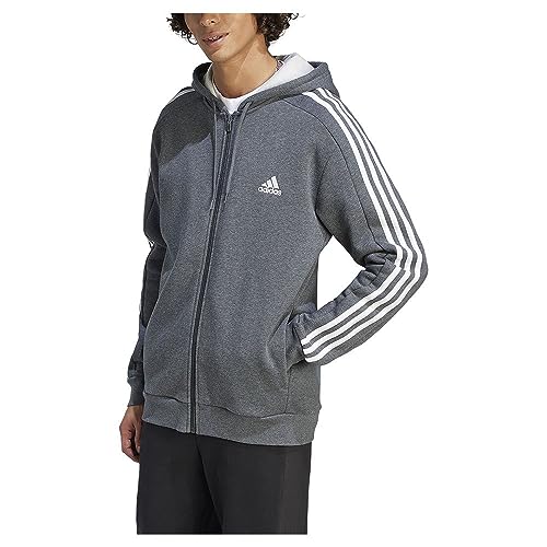 Image of adidas Essentials Men's Fleece 3-Stripes Full-Zip Hoodie Top with Hood