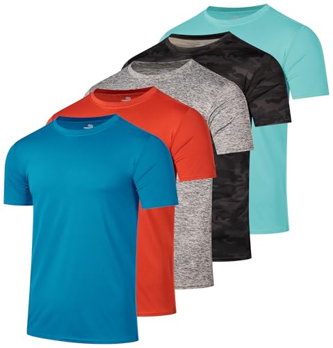 Real Essentials 5 Pack: Boys Dry Fit Short Sleeve T-Shirt - Athletic Baseball Soccer Tee Tops for Kids Youth & Teens-Set 13 Medium (8-10)