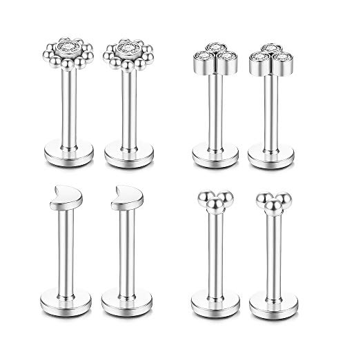 Gnoliew 16G 316L Stainless Steel Labret Monroe Lip Ring Studs Cartilage Helix Tragus Conch Daith Nose Piercing Jewelry. (A6,8Mmpost) #TOP5