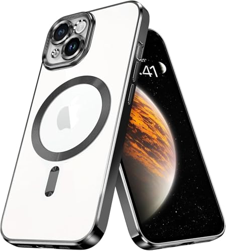 Image of mobistyle Designed for iPhone 15 | Luxury Electroplating Mag-Safe Case | Camera Lens Protection Back Cover Case for iPhone 15 (Black)